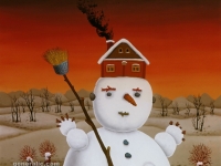 Josip Generalić, 1977, Snjegovic s kucom (Snowman with a house), ulje na staklu, oil on glass, 40x41 cm