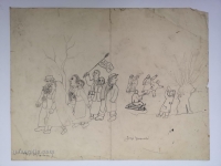 Josip Generalić, 1977, Zimsko vjenčanje (Winter wedding), olovka na papiru (pencil on paper), 40×55 cm – Cijena na upit (Price on request)