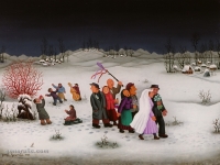 Josip Generalić, 1977, Zimsko vjenčanje (Winter wedding), ulje na staklu (oil on glass)