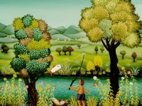 Josip Generalic, 1978, Pecanje (Fishing), ulje na staklu (oil on glass)