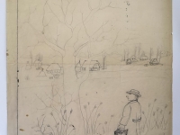 Josip Generalić, 1979, Povratak iz vinograda (Return from vineyard), olovka na papiru (pencil on paper), 66x50 cm – Cijena na upit (Price on request)