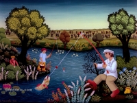 Josip Generalić, 1980, Ribolov (Fishing), ulje na staklu (oil on glass), 41x56 cm