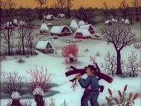 Josip Generalić, 1981, Drva za zimu (Wood for winter), ulje na staklu (oil on glass)