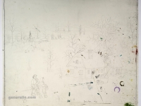 Josip Generalić, 1982, Bor za Božić (A tree for Christmas), olovka na papiru (pencil on paper), 54x66 cm – Cijena na upit (Price on request)