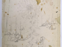 Josip Generalić, 1982, Veliki cvijet (A big flower), olovka na papiru (pencil on paper), 50x36 cm – Cijena na upit (Price on request)