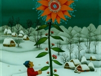 Josip Generalić, 1982, Veliki cvijet (A big flower), ulje na staklu (oil on glass), 50x36 cm