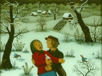 Josip Generalić, 1985, Povratak iz vinograda (Return from vineyard), ulje na staklu (oil on glass)