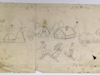 Josip Generalić, 1985, Skijanje (Skiing), olovka na papiru (pencil on paper), 18x36 cm – Cijena na upit (Price on request)