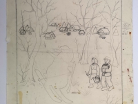 Josip Generalić, 1985, Zlatni medvjed (Golden bear), olovka na papiru (pencil on paper), 60×47 cm – Cijena na upit (Price on request)