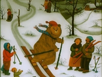 Josip Generalić, 1985, Zlatni medvjed (Golden bear), ulje na staklu (oil on glass)