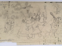 Josip Generalić, 1987, Maškare (Masquerade), olovka na papiru (pencil on paper), 21x35 cm – Cijena na upit (Price on request)