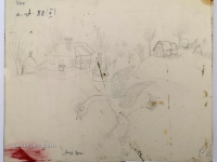 Josip Generalić, 1988, Ptica s plavim krilima (Bird with blue wings), olovka na papiru (pencil on paper), 26x33 cm – Cijena na upit (Price on request)
