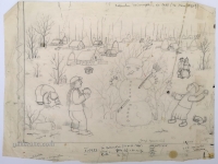 Josip Generalić, 1988, Snjegovic (Snowman), olovka na papiru (pencil on paper), 38x50 cm – Cijena na upit (Price on request)