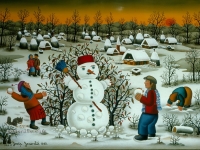 Josip Generalić, 1988, Snjegovic (Snowman), ulje na staklu (oil on glass)