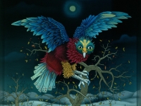 Josip Generalić, 1990, Sova (Night owl), ulje na staklu (oil on glass)