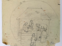 Josip Generalić, 1991, Božić (Christmas), olovka na papiru (pencil on paper), 31x31 cm – Cijena na upit (Price on request)