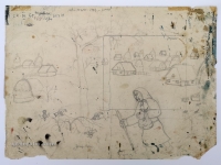 Josip Generalić, 1992, Žena sa štapom (Woman with a stick), olovka na papiru (pencil on paper), 20x14 cm – Cijena na upit (Price on request)