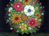 Josip Generalić, 1995, Cvijece u noci (Flowers in the night), ulje na staklu (oil on glass)