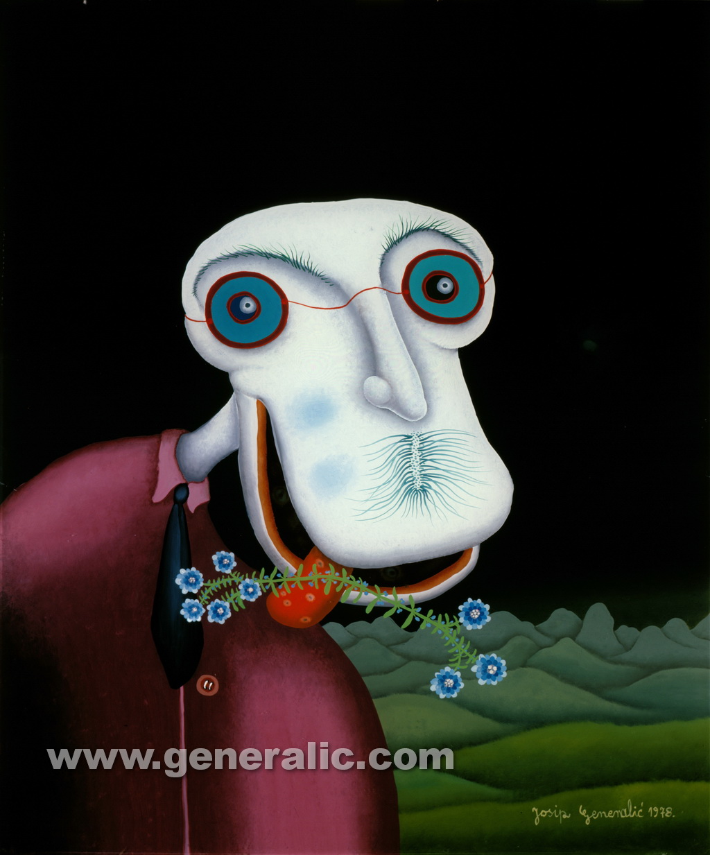 Josip Generalic, 1978, White head monster, oil on glass, 60x55 cm