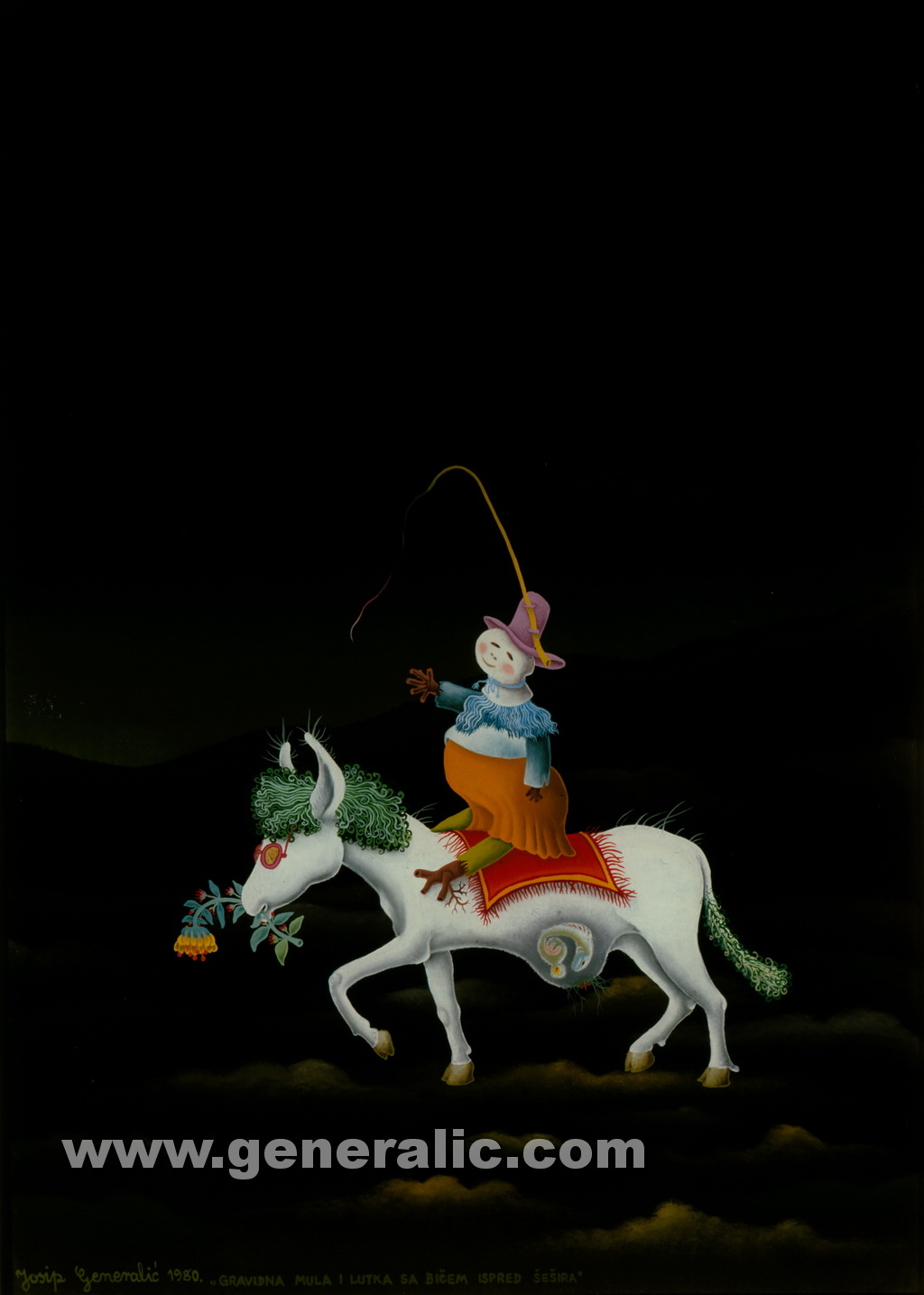 Josip Generalic, 1980, Pregnant mule and a doll, oil on glass, 70x50 cm
