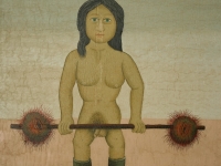 Josip Generalić, 1977, Mutant dizač utega (Mutant bodybuilder), ulje na platnu (oil on canvas), 36×31 cm