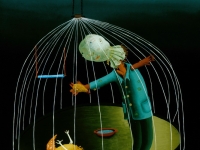 Josip Generalic, 1978, Suze nad mrtvom pticom (Tears over a dead bird), ulje na staklu (oil on glass), 120x100 cm