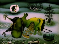 Josip Generalic, 1979, Vrijedno drvo (Valuable wood), ulje na staklu (oil on glass), 34x40 cm
