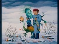 Josip Generalic, 1980, Grdobin zagrljaj (A hug of ugliness), ulje na staklu (oil on glass), 34x40 cm