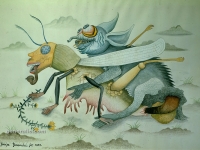 Josip Generalic, 1983, Ljubav skakavca i kameleona (Love of Grasshopper and Chameleon), akvarel (watercolour)