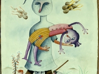 Josip Generalic, 1983, Lutke s ribom (Puppets with fish), akvarel (watercolour)