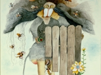 Josip Generalić, 1983, Rugoba alergična na ščele (Ugliness alergic to bees), akvarel (watercolour)