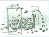 Josip Generalic, 1985, Ja u Kafkinom kukcu (Me in Kafka's bug), olovka na papiru (pencil on paper)