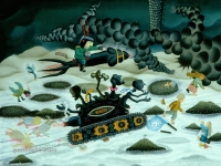 Josip Generalic, 1985, Rat Glad Smog (War Hunger Smog), ulje na staklu (oil on glass)