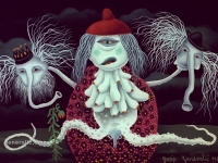 Josip Generalić, 1986, Raznosiso čudovište (A monster), ulje na staklu (oil on glass)