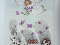 Josip Generalić, 1992, Anđeo mira (The Angel of peace), oslikani svilotisak (water-coloured silkscreen), 73×50 cm 83×100 cm