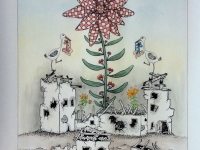 Josip Generalić, 1992, Hrvatska ruža (Croatian rose), oslikani svilotisak (water-coloured silkscreen), 73x50 cm 83x100 cm