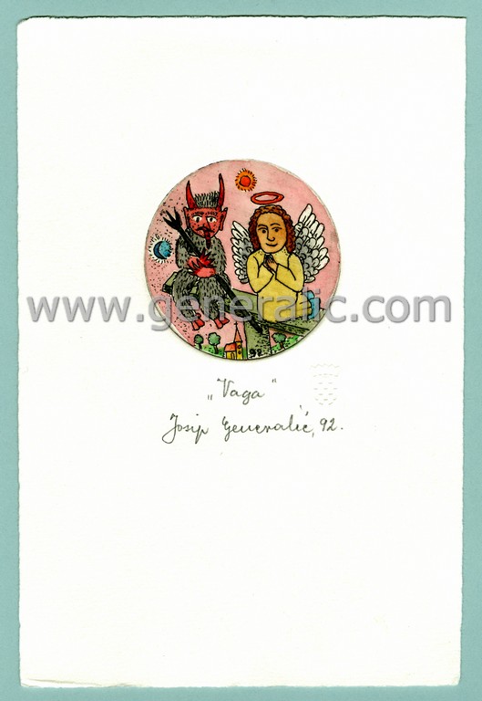 Josip Generalic, JG-H02-04, Zodiac - Libra, water-coloured etching, 20x13 cm Ø 6 cm, 1992 - 100 eur