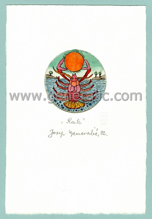 Josip Generalic, JG-H02-09, Zodiac - Cancer, water-coloured etching, 20x13 cm Ø 6 cm, 1992 - 100 eur