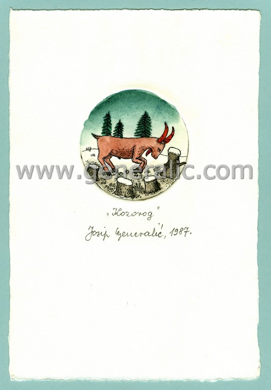 Josip Generalic, Zodiac - Capricorn, water-coloured etching, 20x13 cm Ø 6 cm, 1987 - 100 eur