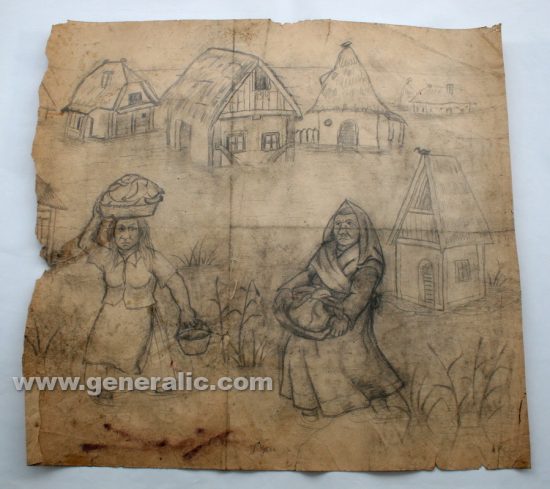 Ivan Generalic, The flood, pencil on paper, 63x65 cm