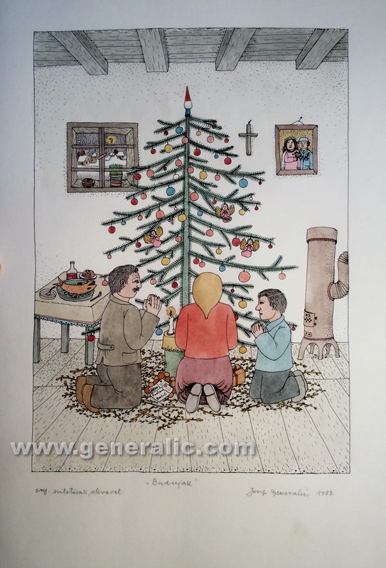 Josip Generalic, JG-L02-02(23), Christmas, water-coloured silkscreen, 50x35 cm 37x26 cm, 1989 - 400 eur