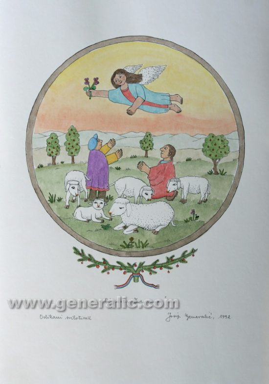 Josip Generalic, JG-L25-01(11), Christmas - Angel with Shepherds, water-coloured silkscreen, 50x35 cm 35x28 cm, 1992 - 400 eur