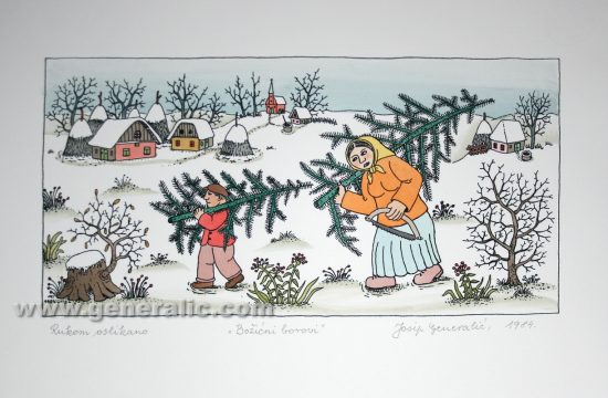 Josip Generalic, JG-L58-04(2), Christmas trees, watercoloured silkscreen, 1984 - 300 eur
