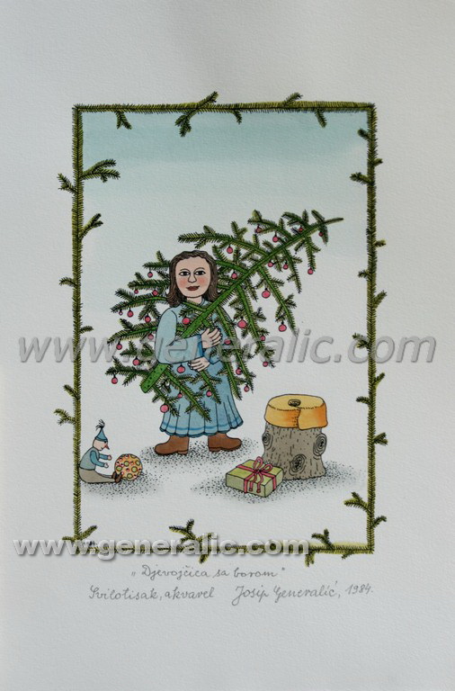 Josip Generalic, JG-M07-01(6), Girl with a tree, water-coloured silkscreen, 40x26 cm 26x19 cm, 1984 - 300 eur