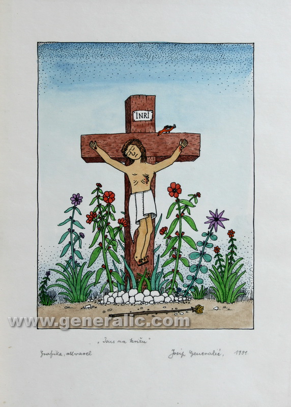 Josip Generalic, JG-N02-01, Jesus, watercoloured graphic, 35x25 cm, 170 eur