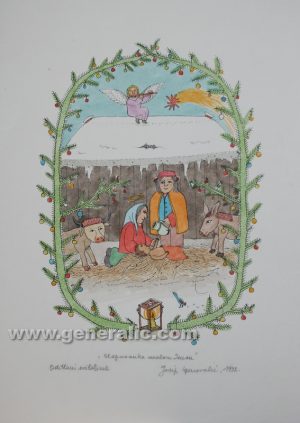 Josip Generalic, JG-N08-01(9), Lullaby for little Jesus, water-coloured silkscreen, 35x25 cm 24x18 cm, 1992 - 300 eur