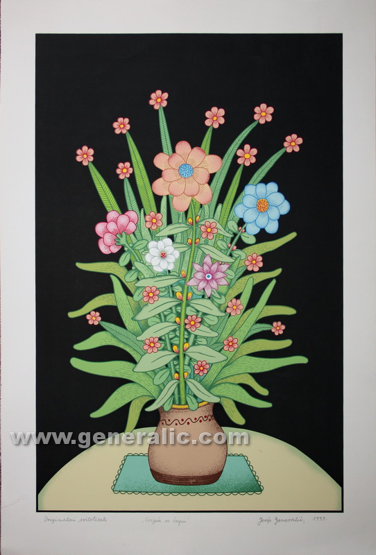 Josip Generalic JG-P06-01 Cvijeæe u æupu (crno) Flowers with black background serigraph in colour 70x47 cm 38,5x60 cm 1999 =700,00 EUR