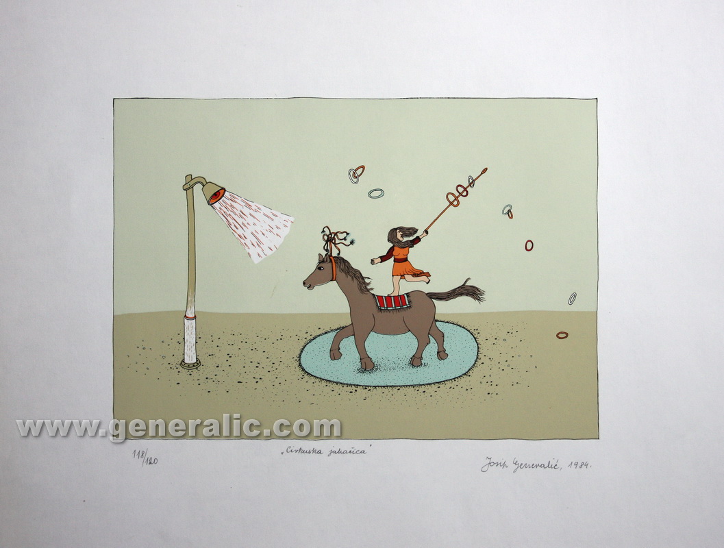 Josip Generalic JG-R01-01 Cirkuska jahaèica Circus horse rider serigraph in colour 50x70 cm 25 x 35 cm 1984 =250,00 EUR