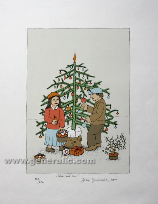 Josip Generalic, JG-S03-01(6), Children decorating a tree, silkscreen, 68x47 cm 29x20 cm, 1984 - 300 eur