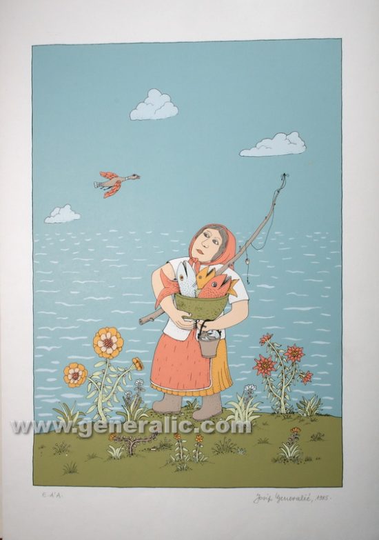 Josip Generalic, JG-S09-01 (Last one), Fisherwoman, silkscreen, 50x34 cm 40x28 cm, 1985 - 400 eur